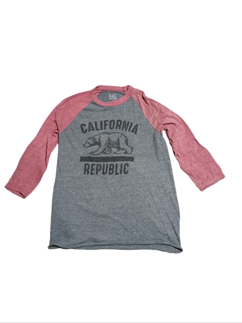 California Republic Raglan Long Sleeve Tee - Gray & Dusty Rose